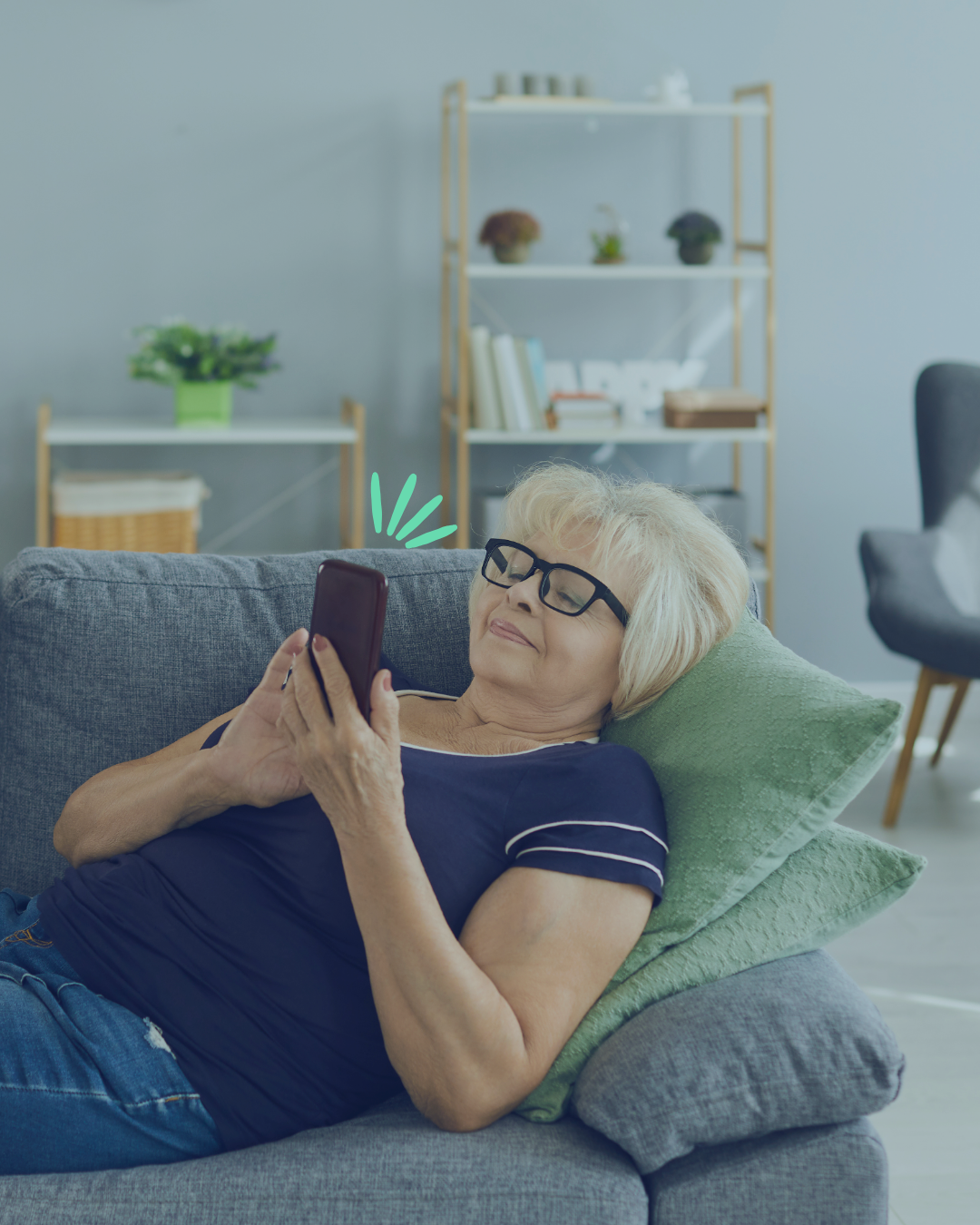 woman reclines on sofa while browsing her phone reading answers to frequently asked questions about CWS