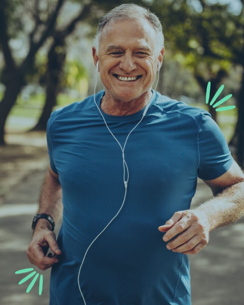 happy older man jogging taking advantage of the patient resource of excercise